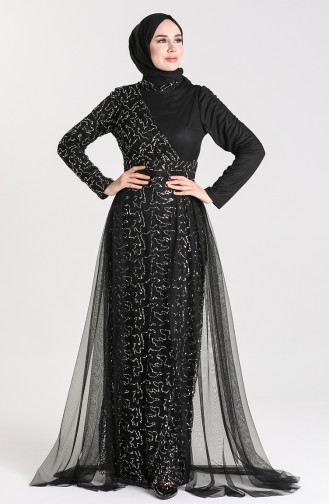 Black Hijab Evening Dress 5345-11