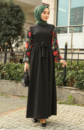 Schwarz Hijab Kleider 8003-01