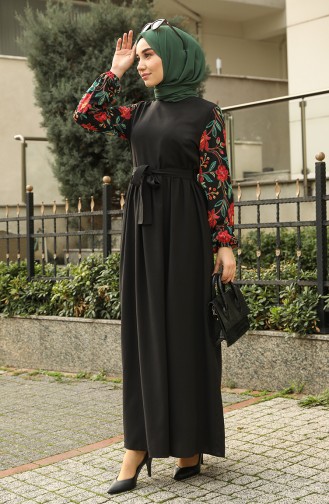 Schwarz Hijab Kleider 8003-01