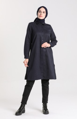 Slit wool Viscose Tunic 2526-02 Navy Blue 2526-02