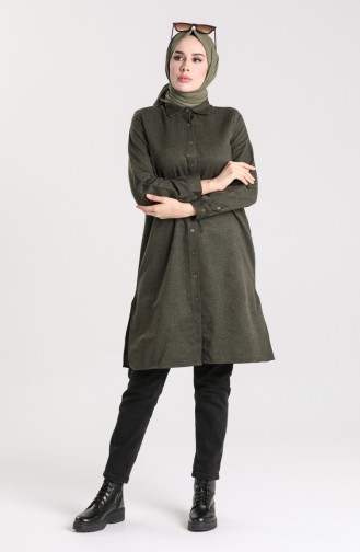 Slit wool Viscose Tunic 2526-03 Khaki 2526-03