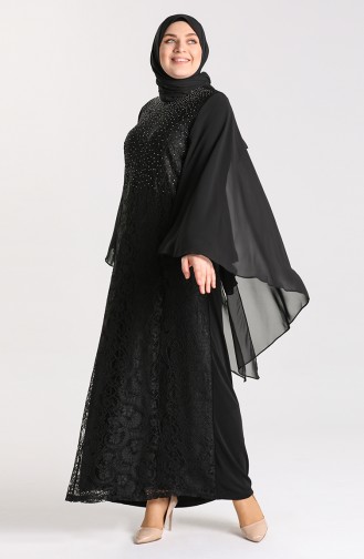 Plus Size Lace Stone Evening Dress 9361-01 Black 9361-01