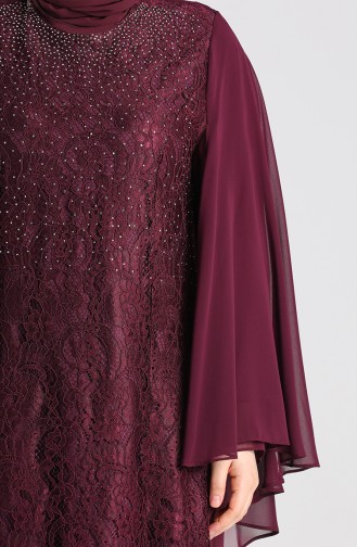 Plus Size Lace Stone Evening Dress 9361-06 Plum 9361-06