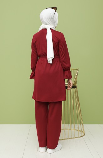 Beli Lastikli Tunik Pantolon İkili Takım 5060-02 Bordo