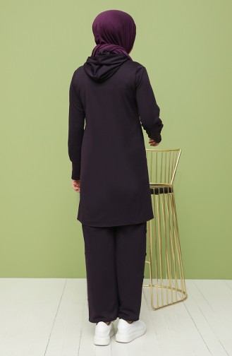 Buttoned Tunic Trousers Double Suit 4048-01 Purple 4048-01