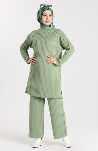 Triko Tunik Pantolon İkili Takım 4366-05 Yeşil