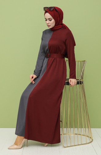 Garnish Belt Dress 8298-02 Gray Burgundy 8298-02