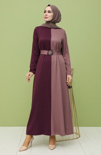 Garnished Belt Dress 8298-06 Damson Dry Rose 8298-06