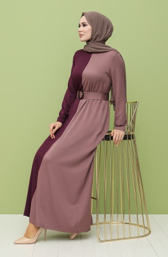 Garnished Belt Dress 8298-06 Damson Dry Rose 8298-06