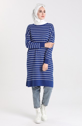 Çizgili Triko Tunik 4260-05 Saks