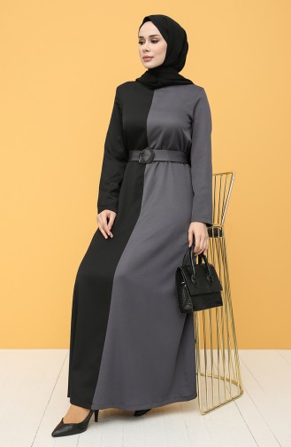 Grau Hijab Kleider 8298-07