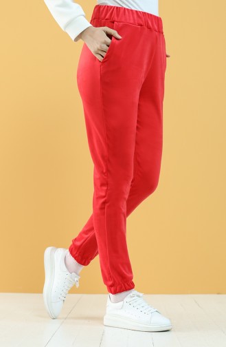 Velvet Jogger Sweatpants with Pockets 8899-03 Red 8899-03