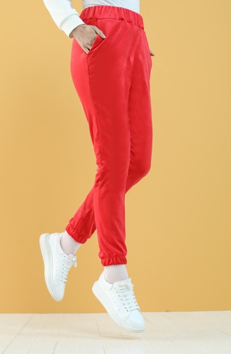 Velvet Jogger Sweatpants with Pockets 8899-03 Red 8899-03