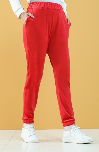 Velvet Jogger Sweatpants with Pockets 8899-03 Red 8899-03