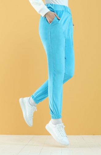 Velvet Jogger Sweatpants with Pockets 8899-08 Blue 8899-08