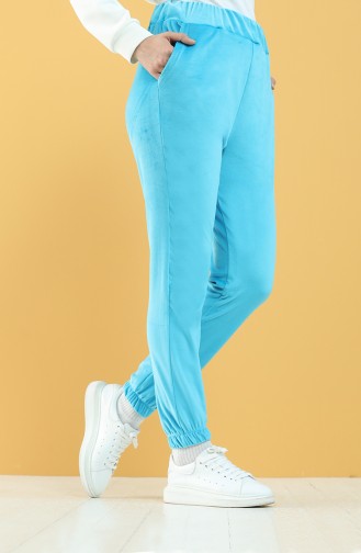 Velvet Jogger Sweatpants with Pockets 8899-08 Blue 8899-08