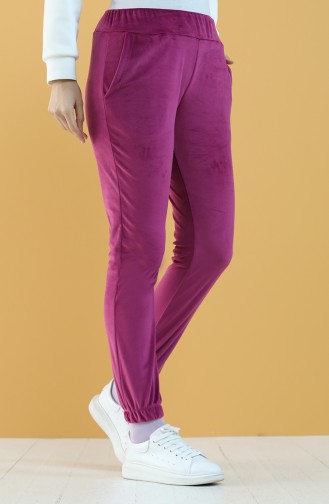 Velvet Jogger Sweatpants with Pockets 8899-05 Plum 8899-05