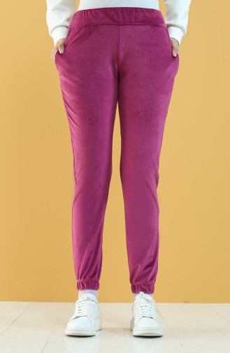 Velvet Jogger Sweatpants with Pockets 8899-05 Plum 8899-05