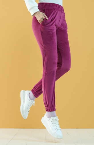 Velvet Jogger Sweatpants with Pockets 8899-05 Plum 8899-05