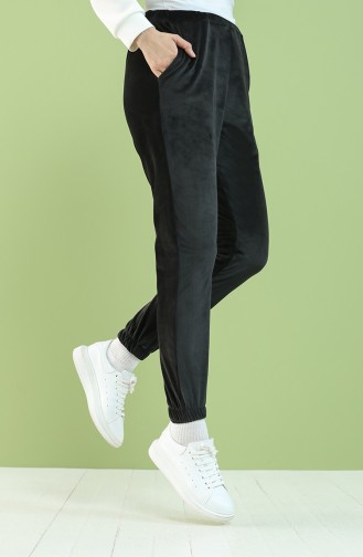 Velvet Jogger Sweatpants with Pockets 8899-04 Black 8899-04