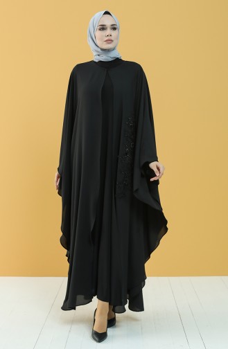 Dantelli Abaya Elbise İkili Takım 8013-01 Siyah
