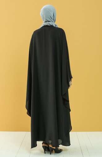 Dantelli Abaya Elbise İkili Takım 8013-01 Siyah