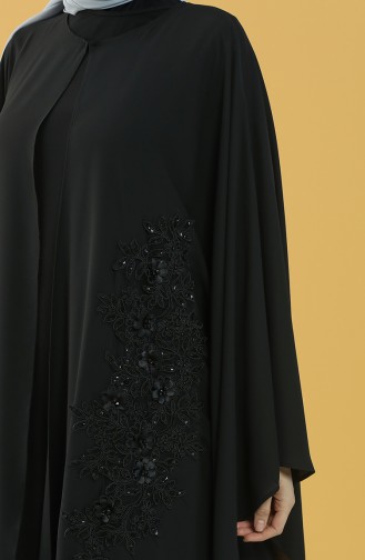 Dantelli Abaya Elbise İkili Takım 8013-01 Siyah