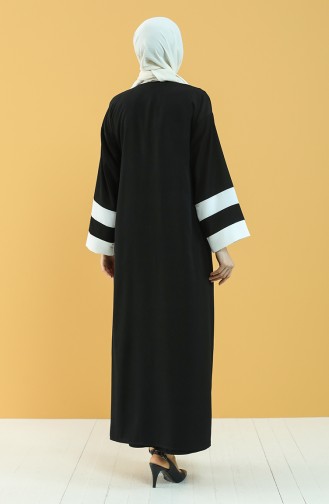 Şeritli Abaya Elbise İkili Takm 8022-01 Siyah Beyaz