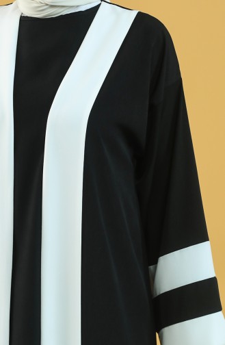 Şeritli Abaya Elbise İkili Takm 8022-01 Siyah Beyaz