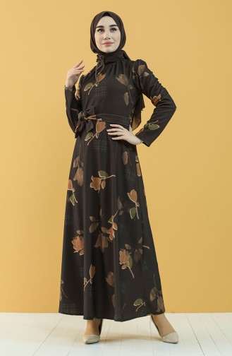 Floral Pattern Belted Dress 5233-01 Black 5233-01