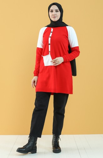Knitwear Elastic Sleeve Tunic 55236-05 Red 55236-05