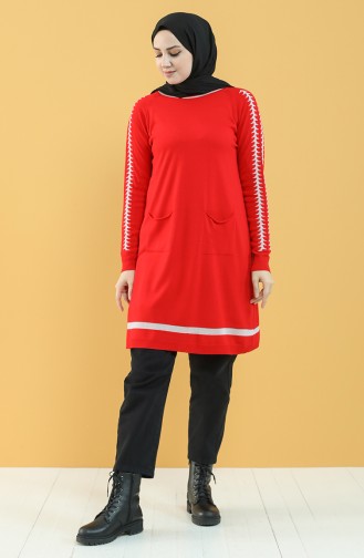 Knitwear Tunic with Pockets 55242-09 Red 55242-09