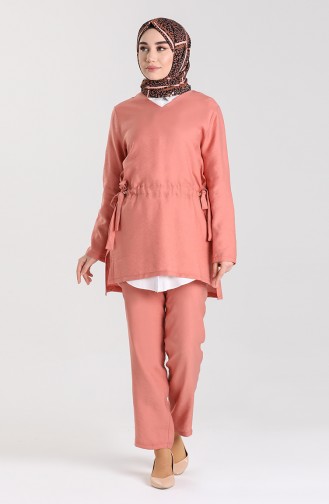 Gathered waist Tunic Trousers Double Suit 0127-02 Dry Rose 0127-02