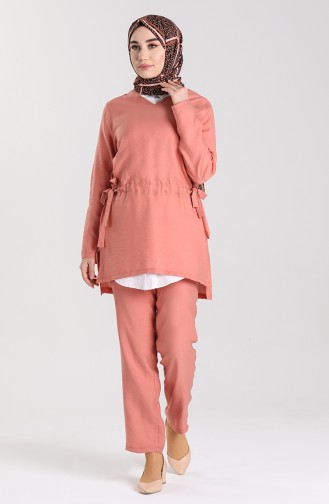 Gathered waist Tunic Trousers Double Suit 0127-02 Dry Rose 0127-02