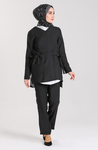 Gathered waist Tunic Trousers Double Suit 0127-04 Black 0127-04