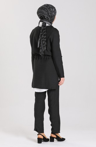 Gathered waist Tunic Trousers Double Suit 0127-04 Black 0127-04