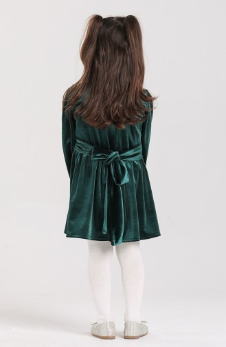 Kadife Çocuk Elbise 2022-01 Zümrüt Yeşil