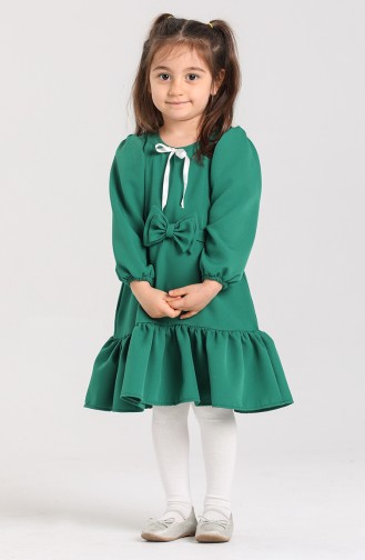 Kolu Lastikli Çocuk Elbise 2031-01 Yeşil