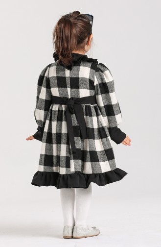 Kareli Çocuk Elbise 2034-01 Siyah Beyaz