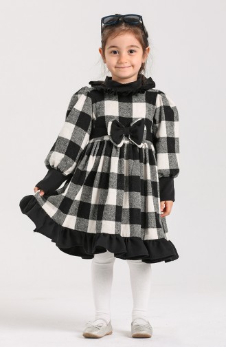 Kareli Çocuk Elbise 2034-01 Siyah Beyaz