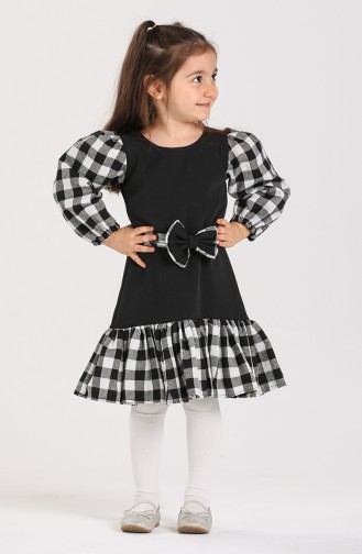 Garnili Çocuk Elbise 2037-01 Siyah Beyaz