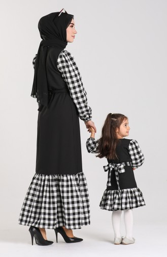Garnili Anne Kız Kombin Elbise 2036-01 Siyah Beyaz