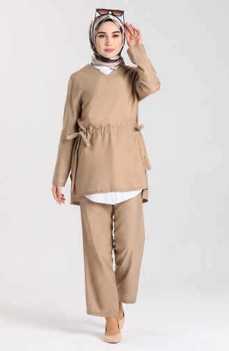 Gathered waist Tunic Trousers Double Suit 0127-05 Mink 0127-05