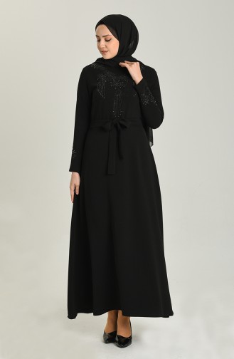 Plus Size Pearl Evening Dress 1185-01 Black 1185-01