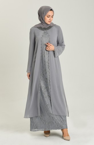 Grau Hijab-Abendkleider 3124-05