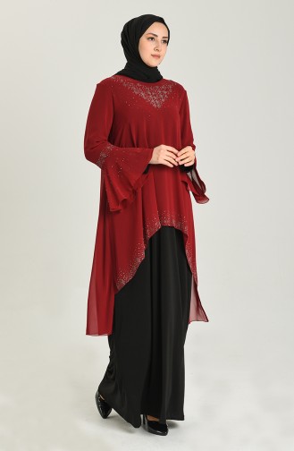 Weinrot Hijab-Abendkleider 3278-07
