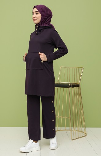 Buttoned Tunic Trousers Double Suit 4048-01 Purple 4048-01