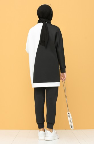 Scuba Fabric Garnish Tunic Trousers Double Suit 21014-01 Black White 21014-01