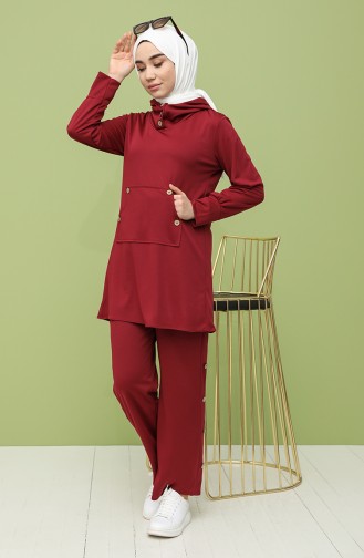 Buttoned Tunic Trousers Double Suit 4048-03 Claret Red 4048-03