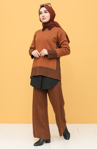 Triko Kazak Pantolon İkili Takım 5115-01 Kahverengi